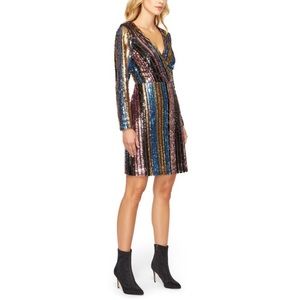 Sam Edleman Rainbow Stripe Sequin Wrap Front Dress